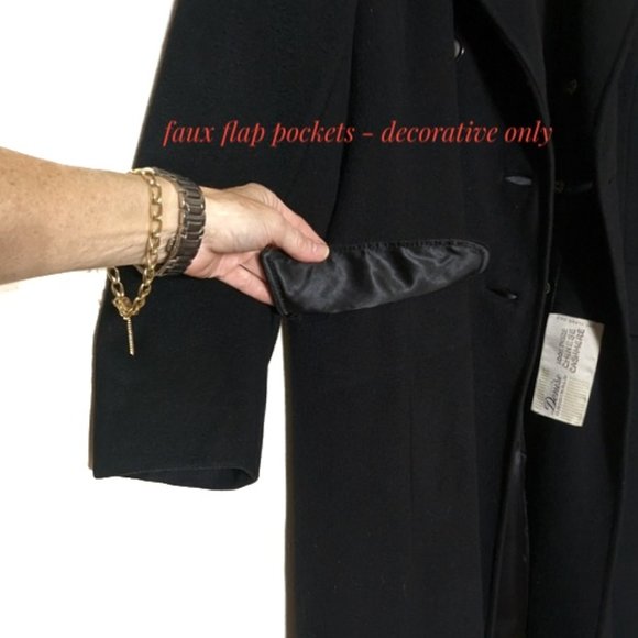 Vintage Cashmere Full Length Double Breasted Dress Coat Black M/L - Picture 10 of 16